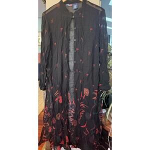 Vintage Phool Embroidered Duster Boho Festival CottageCore Goth  Maxi L Rare